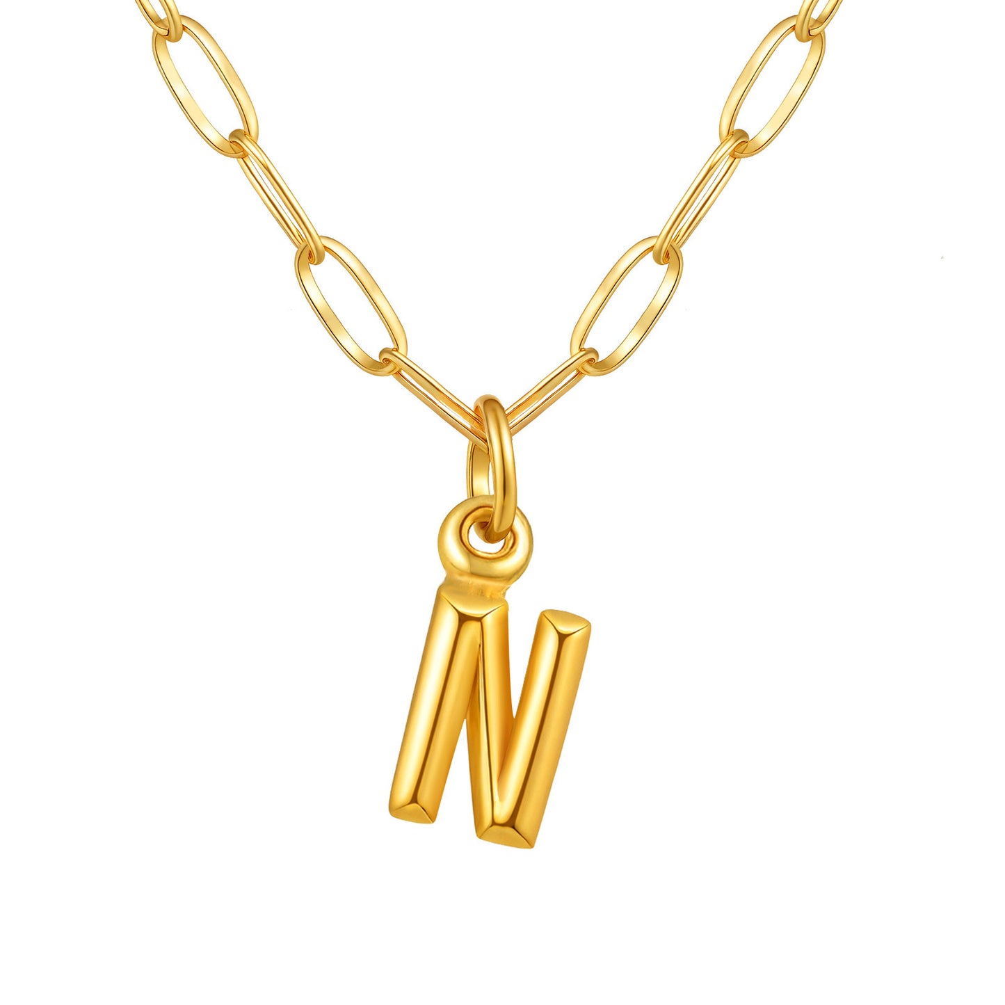 Stainless Steel Small Square Chain – Three-Dimensional Letter Necklace – Gold