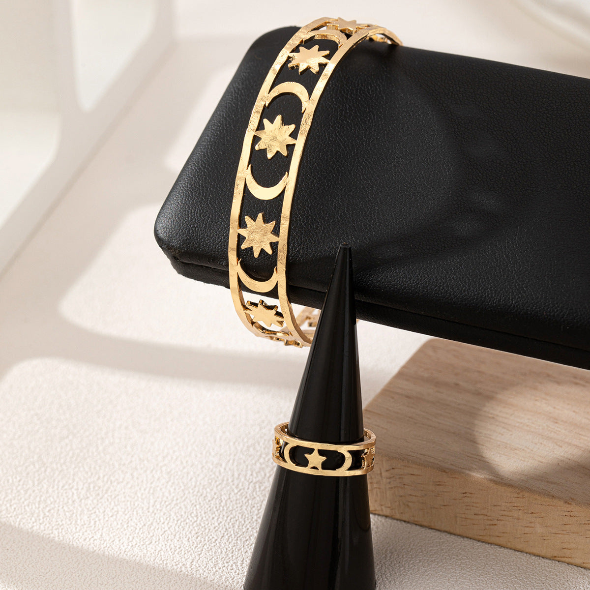 Exaggerated Hollow Star Moon Bracelet Ring Set by Planderful