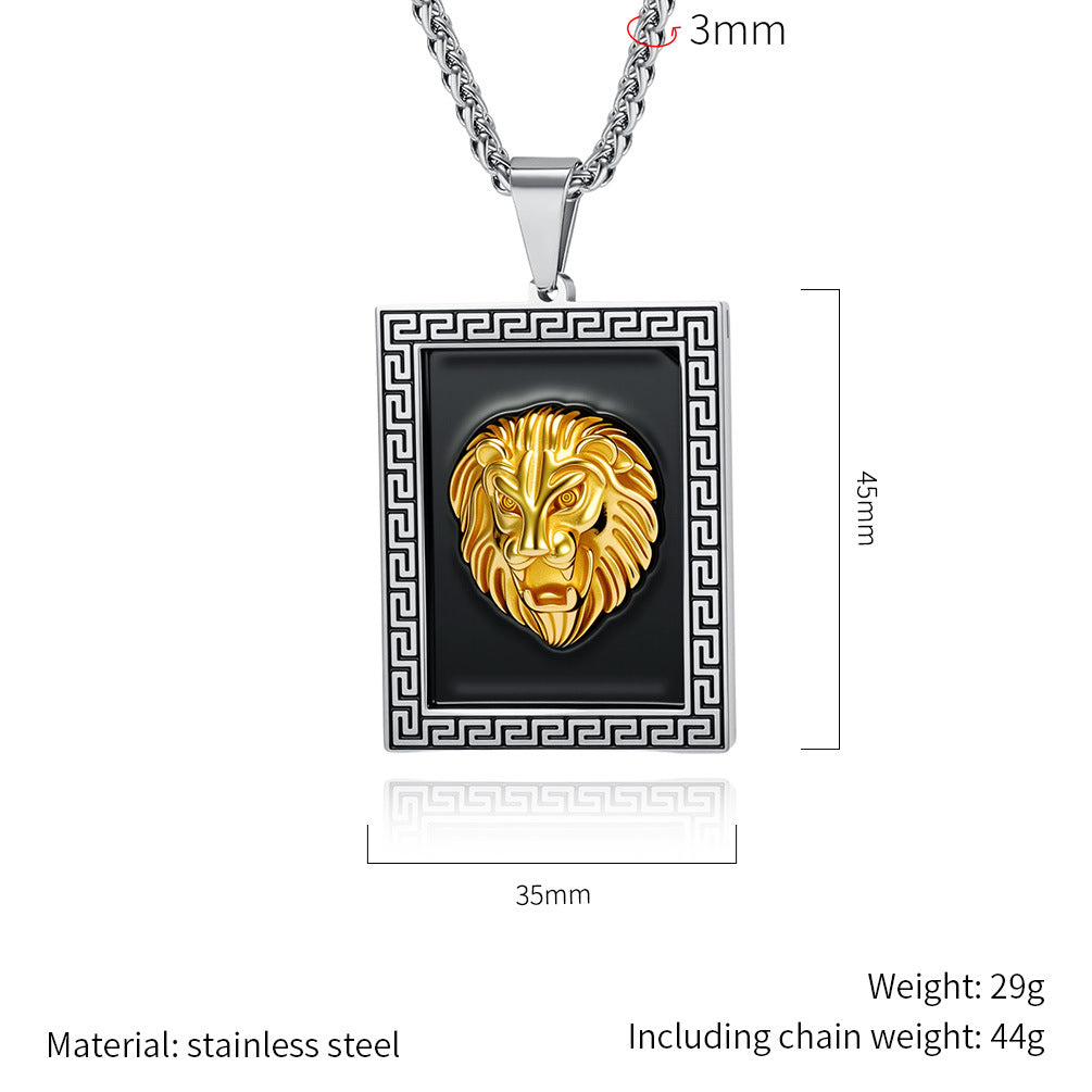 Planderful Lion Head Necklace For Men Steel Titanium Durable Punk Streetwear Pendant Everyday Genie Collection