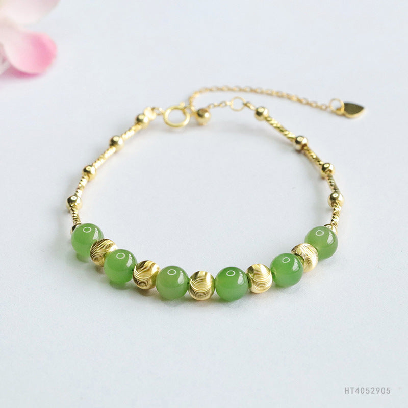 Apple-Green Hetian Jade 925 Silver Bracelet