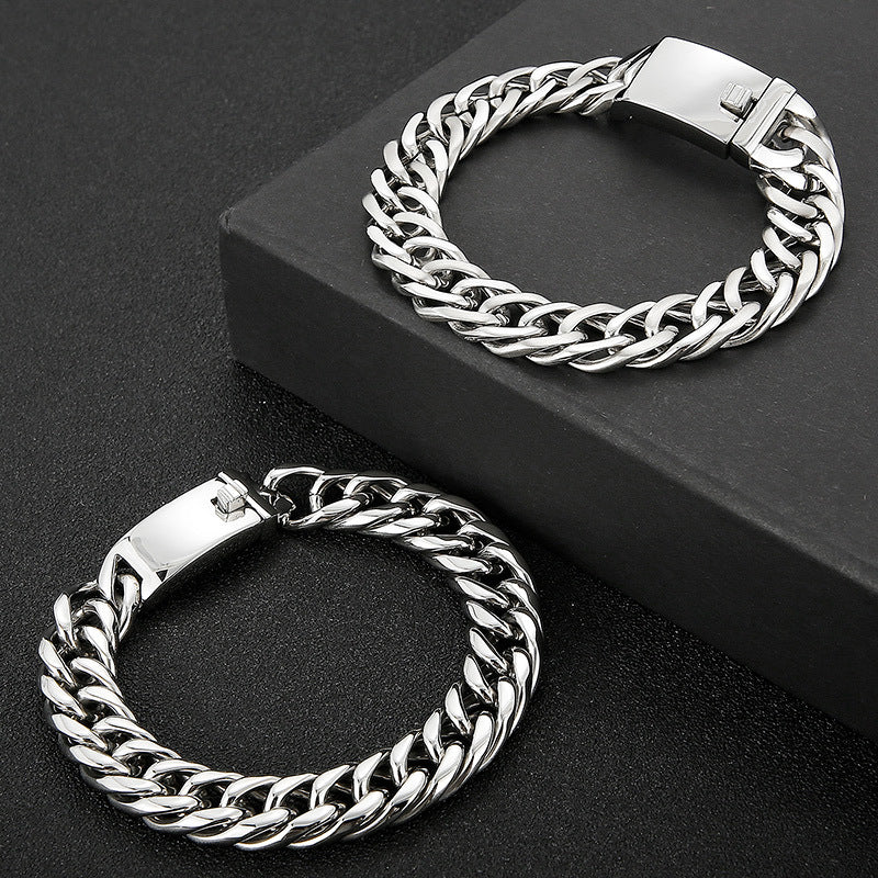 Men's Solid Color Titanium Steel Bracelet - European and American Street Fashion Style
