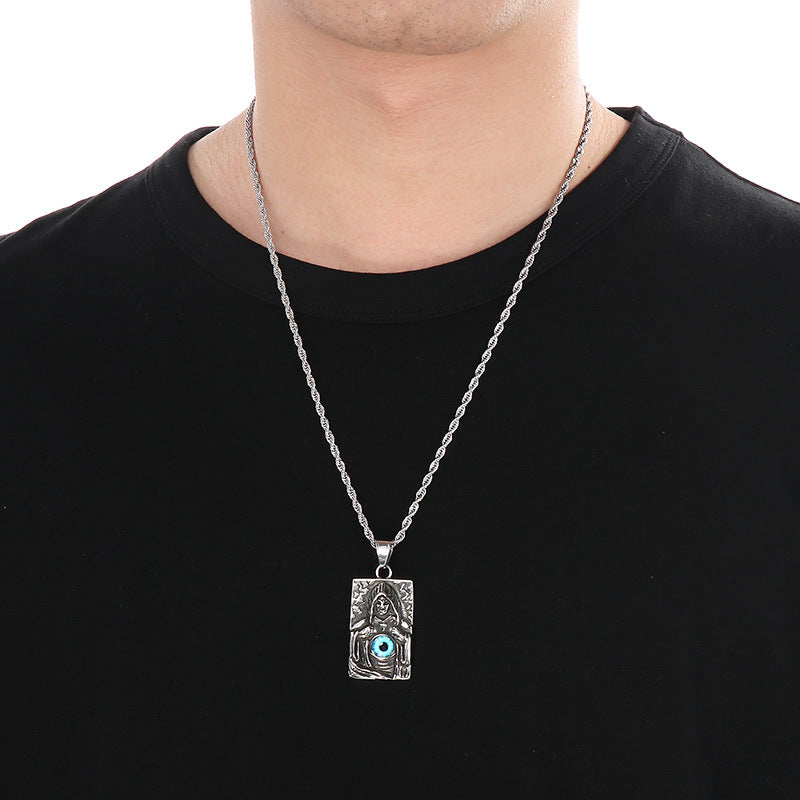 Planderful Devil Eye Cross Reaper Pendant Titanium For Men