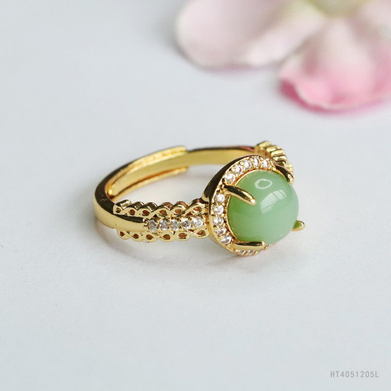 Hetian Jasper Zircon Openwork Ring