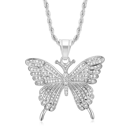 Butterfly Pendant Necklace Stainless Steel Gold Plated with Full Zircon by Planderful Everyday Genie for Hip Hop Fashion