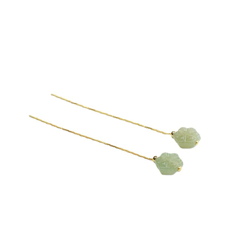 Small Flower Sterling Silver Earrings with Natural Hetian Jade Insets