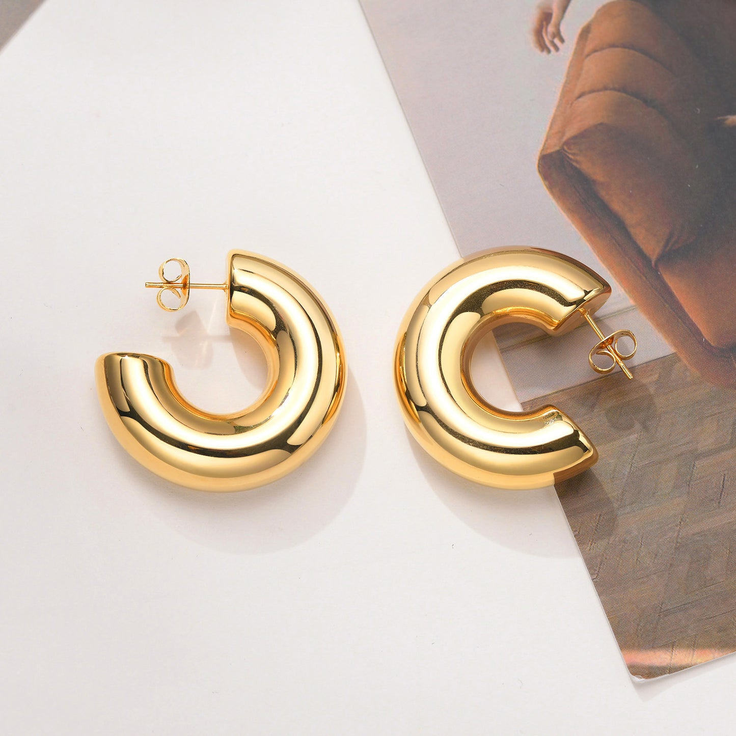 Stainless Steel Polished Hollow C Earrings Women's Bare Body