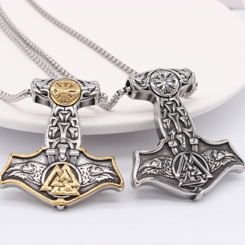 Planderful Thor Hammer Pendant Mjolnir Titanium Steel Unisex Protection Statement Jewelry For Men And Women