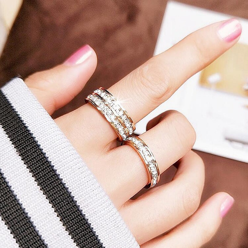 Planderful Everyday Genie Zircon Inlaid Gypsy Ring Stainless Steel Unisex Rose Gold Bold Statement