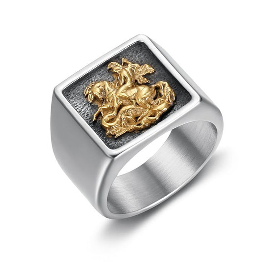 Planderful Durable Stainless Steel Dragon Knight Ring Men