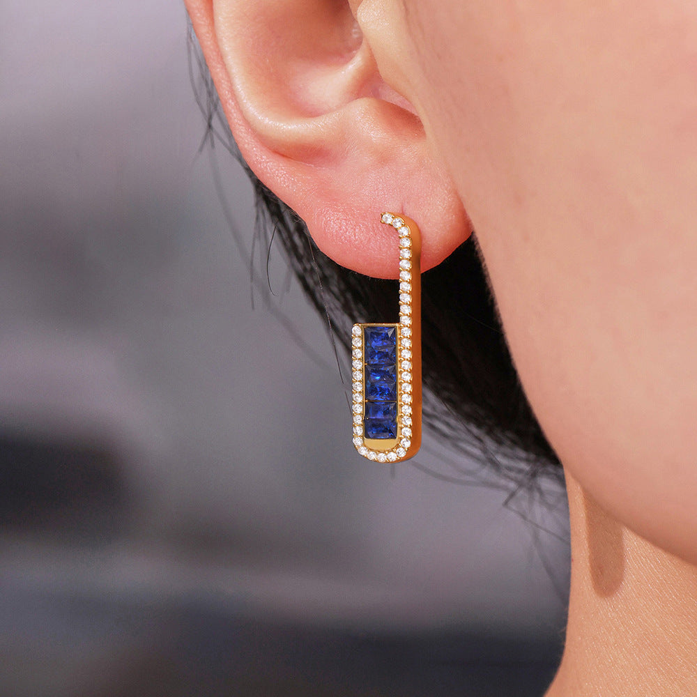 Planderful Zircon U Shaped Earrings Stainless Steel Ladies