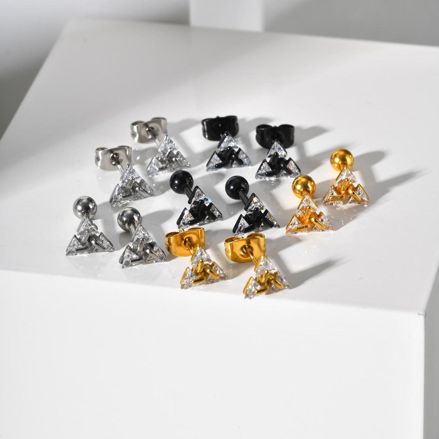 Planderful Mens Stainless Steel Zircon Triangle Earrings