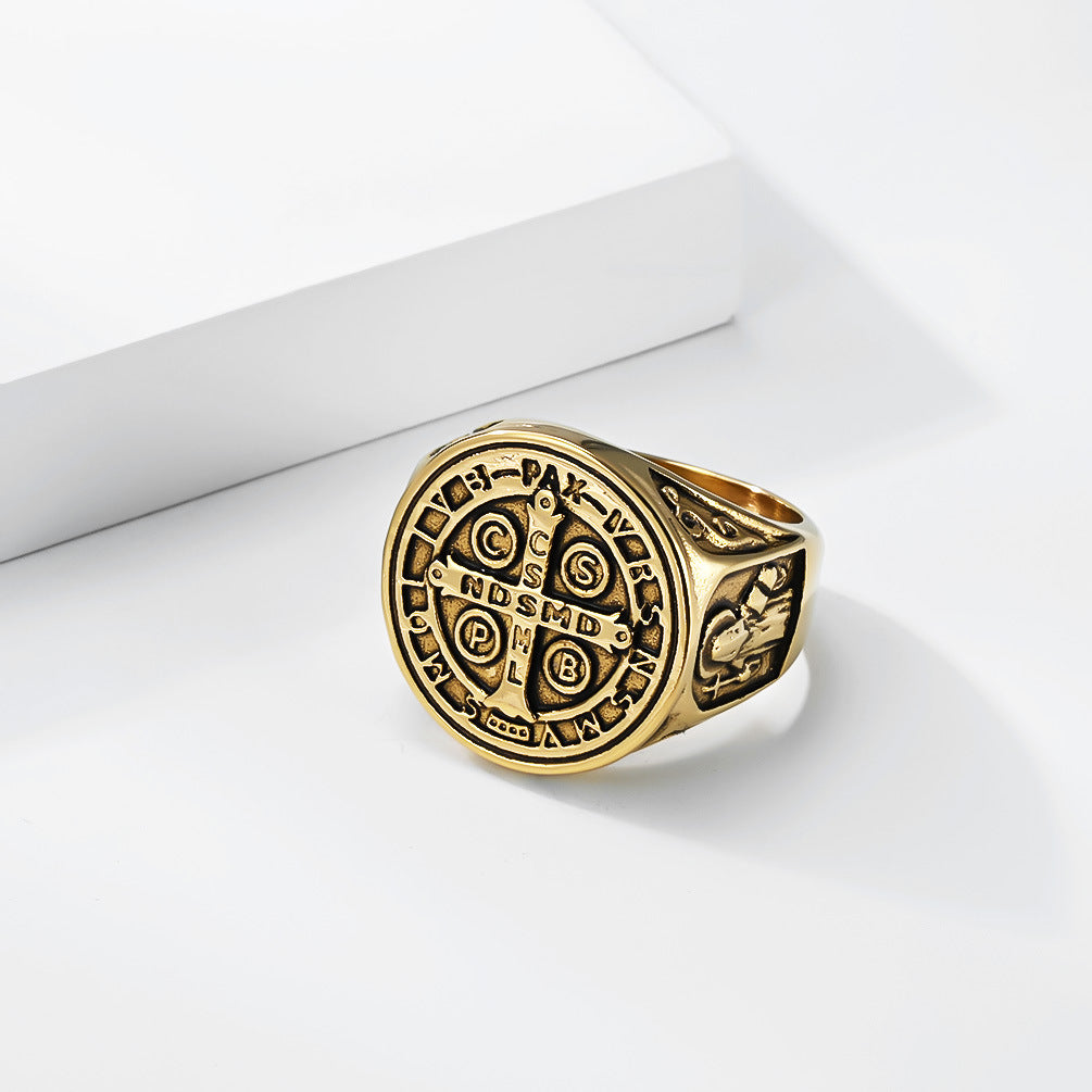 Planderful Saint Benedict Ring For Men And Unisex Titanium Steel Exorcist Protection Jewelry