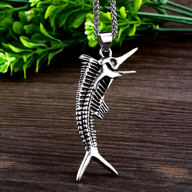 Trendy Titanium Steel Hollow Fish Bone Pendants for Men and Women - Wholesale European and American Accessories