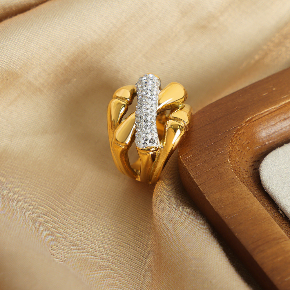 Golden Geometric Zircon Ring - Women's Fashion Jewelry