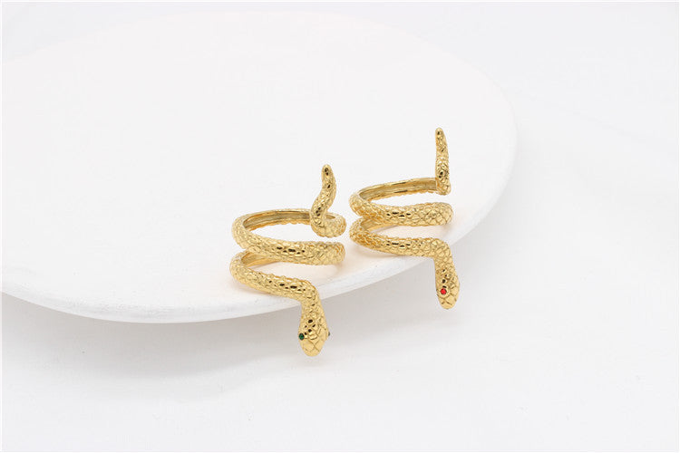 Planderful Titanium Steel Ring For Men Unisex Snake Zircon Eyes Durable Scratch Resistant Retro European American Style