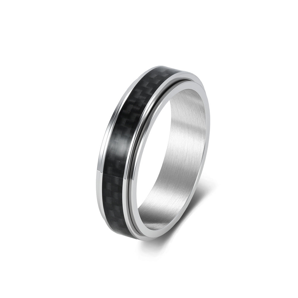 Carbon Fiber Spinner Stainless Steel Ring Unisex