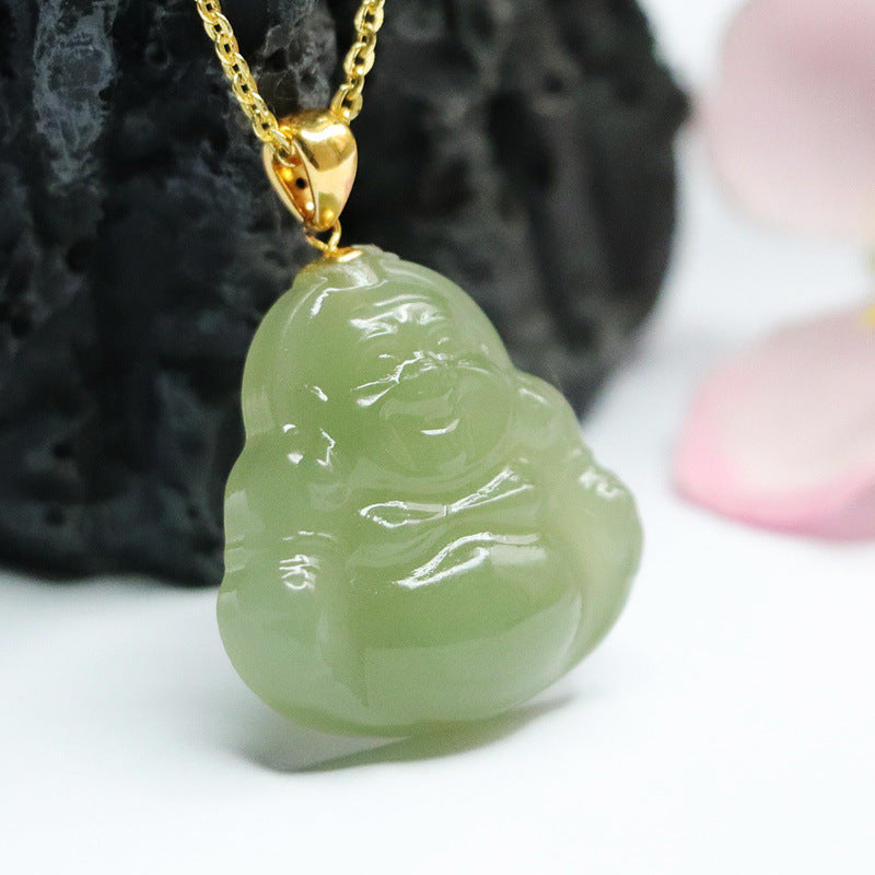 Golden Jade Buddha Pendant Necklace - Elegant Jewelry Inspired by Wisdom and Tranquility