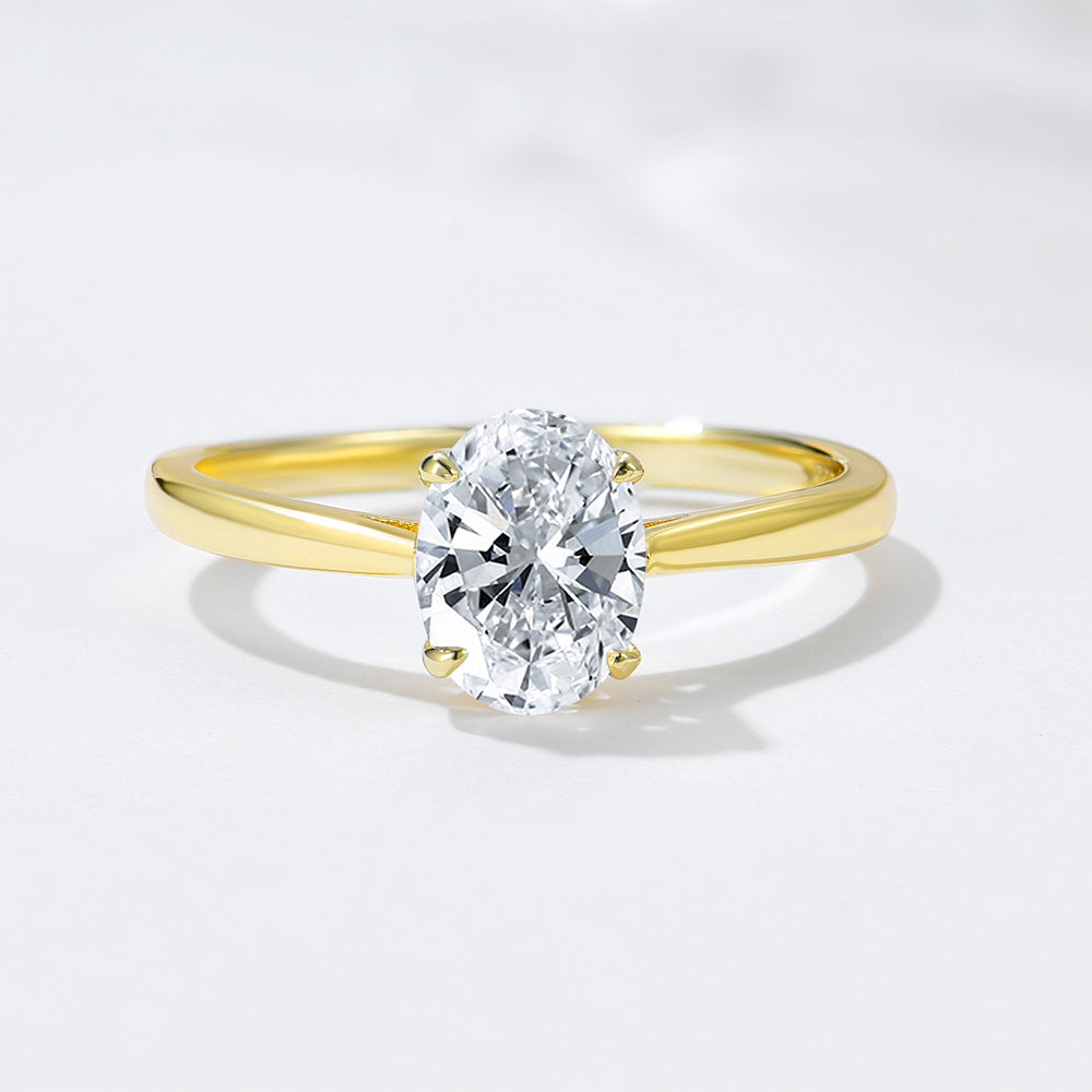 S925 Sterling Silver Oval Zircon Ring High-Sense Simulation Diamond Wedding Ring Hand Jewelry