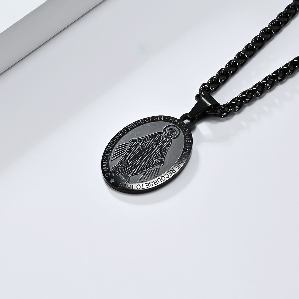 Patron Saint Necklace For Men Durable Titanium Steel Planderful Versatile Cultural Pendant