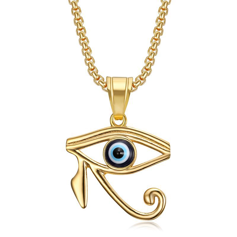 Planderful Horus Eye Pendant Necklace Gold Plated Stainless Steel Everyday Genie Collection Gift For Egyptology Fans