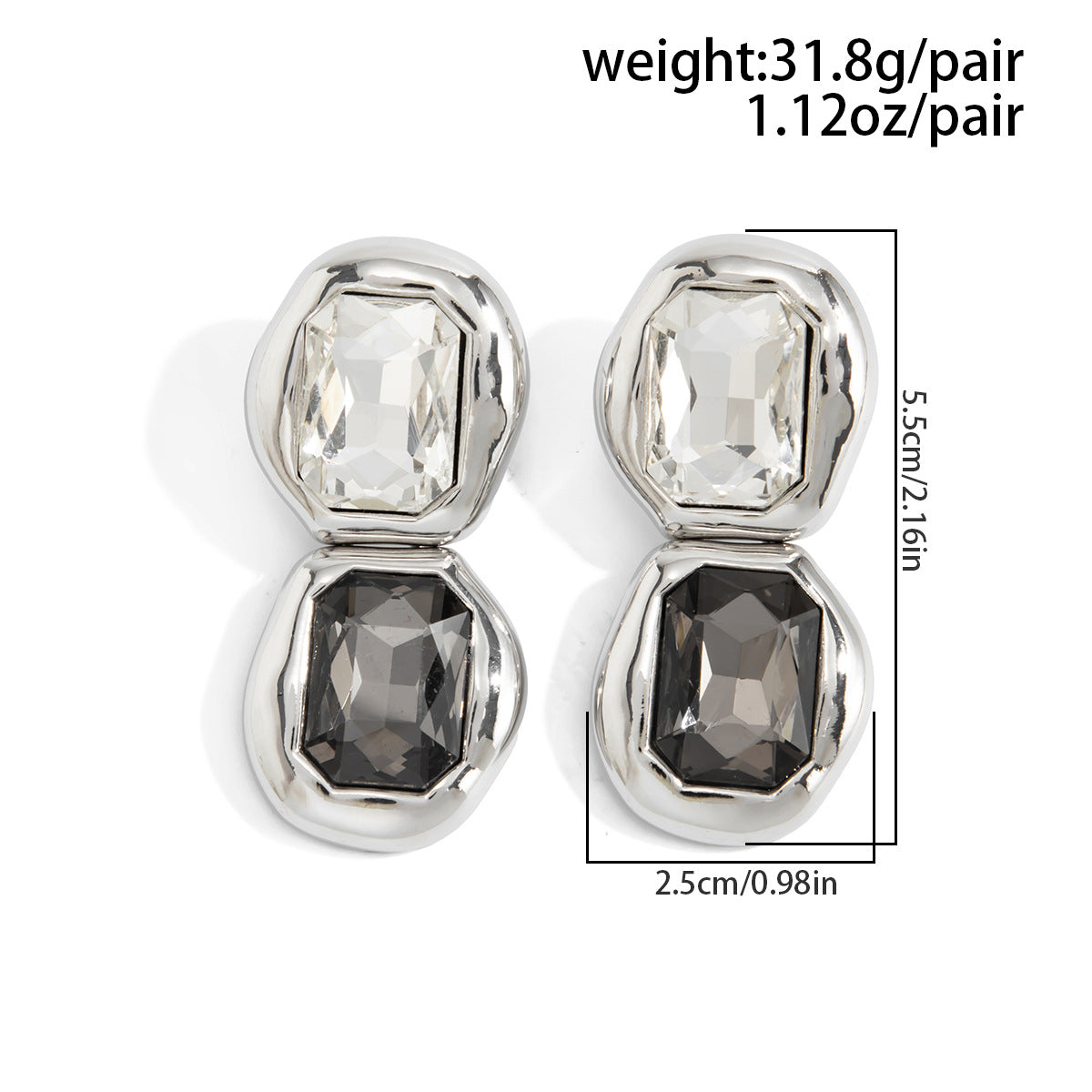 Planderful Gemstone Stud Earrings Two Color Zircon Splicing Design For Modern Women
