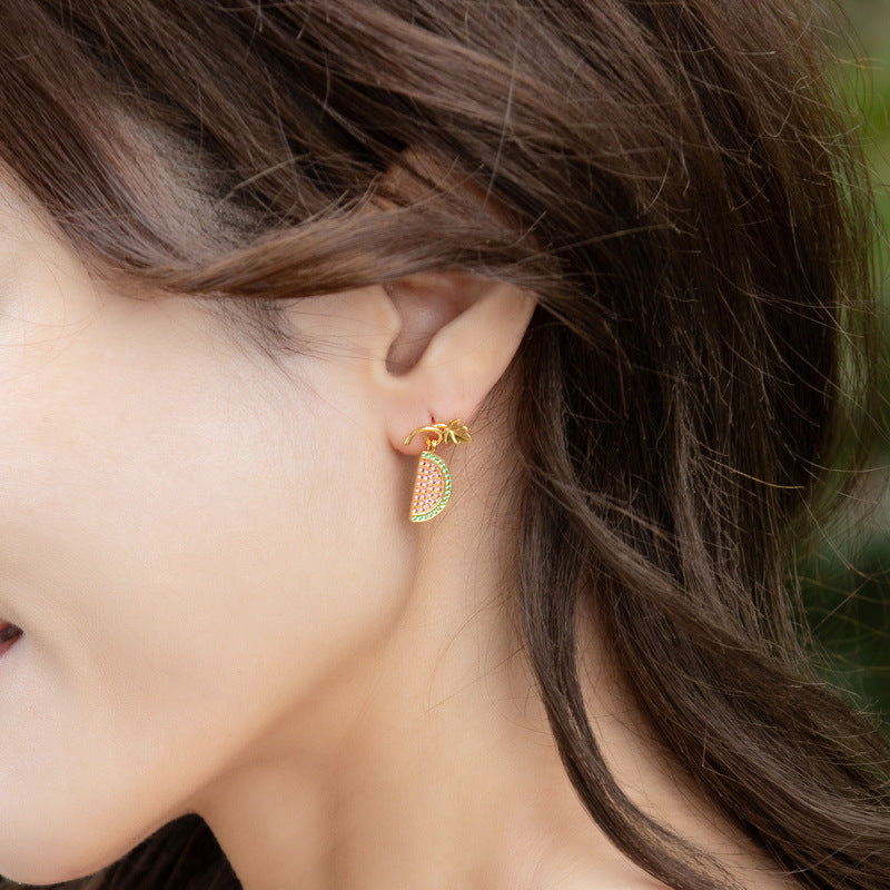 Red and Green Zircon Watermelon Pendant Sterling Silver Drop Earrings