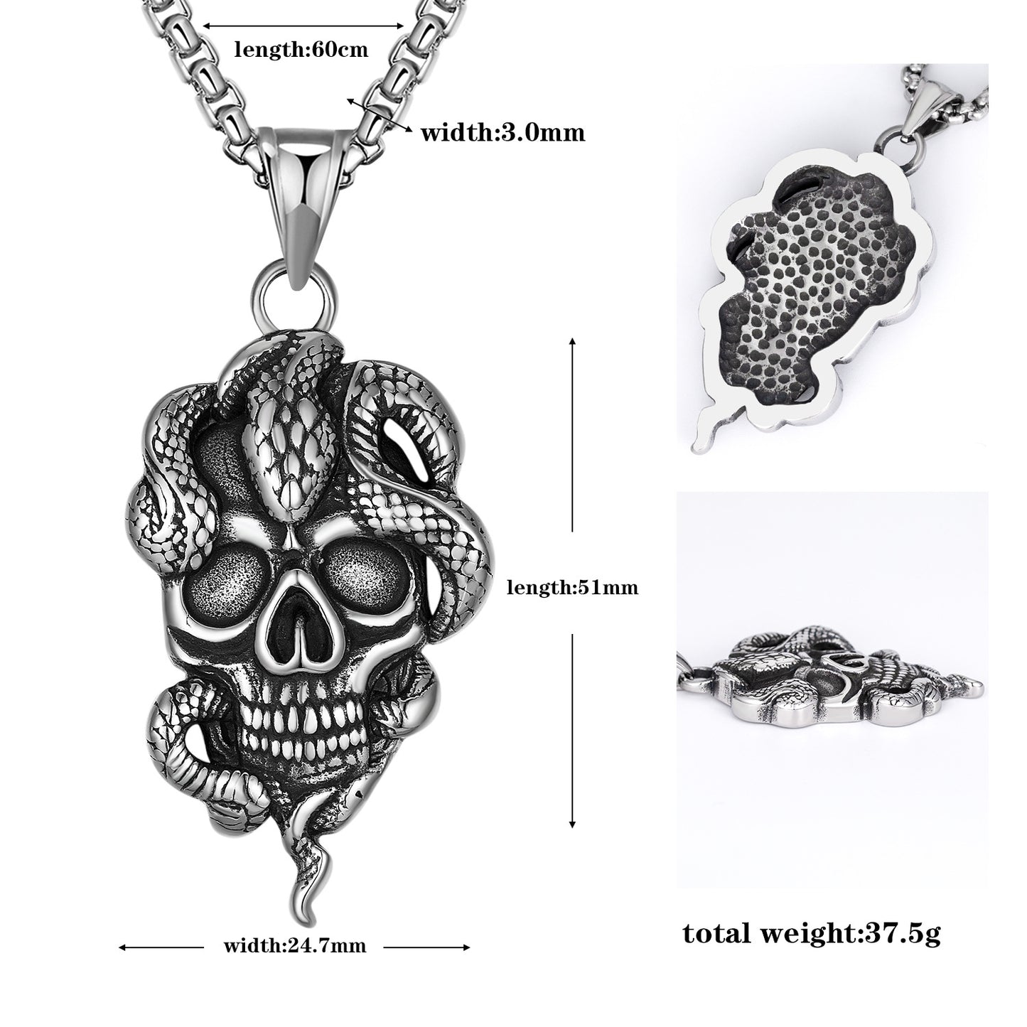 Steel Necklace - Statement Punk Skull Pendant