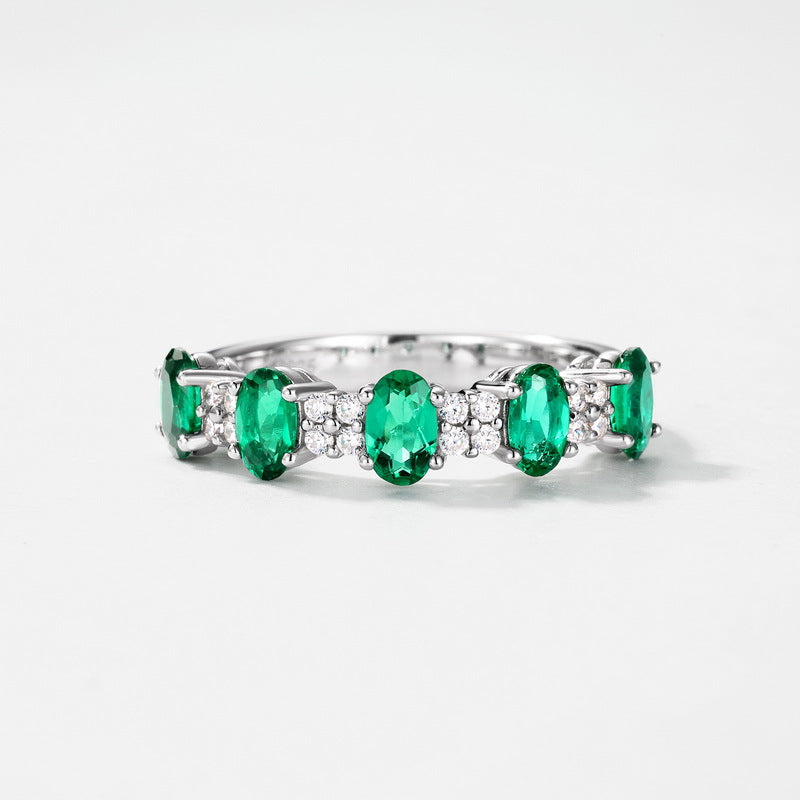Planderful Jewelry Lab Grown Emerald Sterling Silver Ring