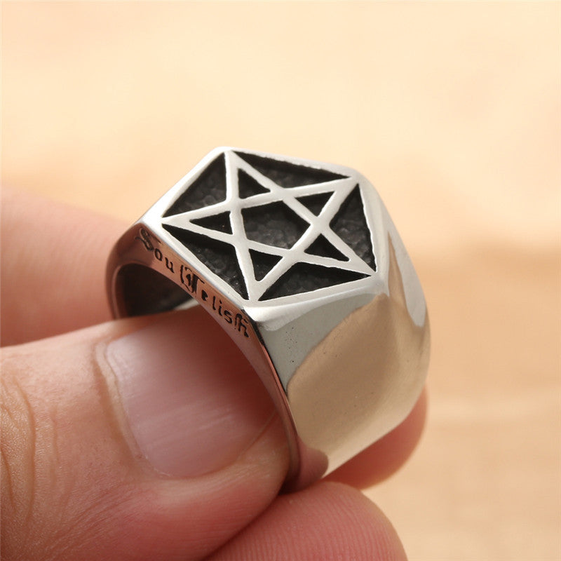 European And American Jewelry Titanium Steel Pentagram Ring