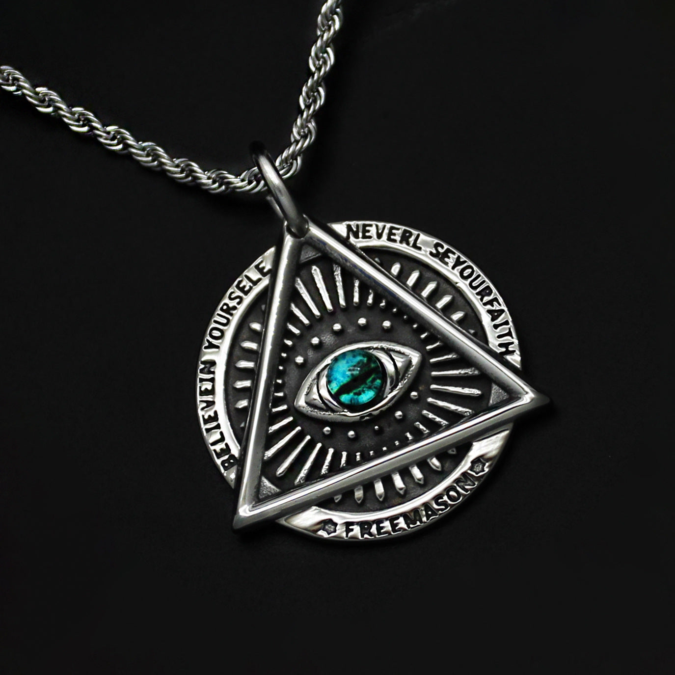 Steel Necklace - Vintage Triangular Devil's Eye Pendant