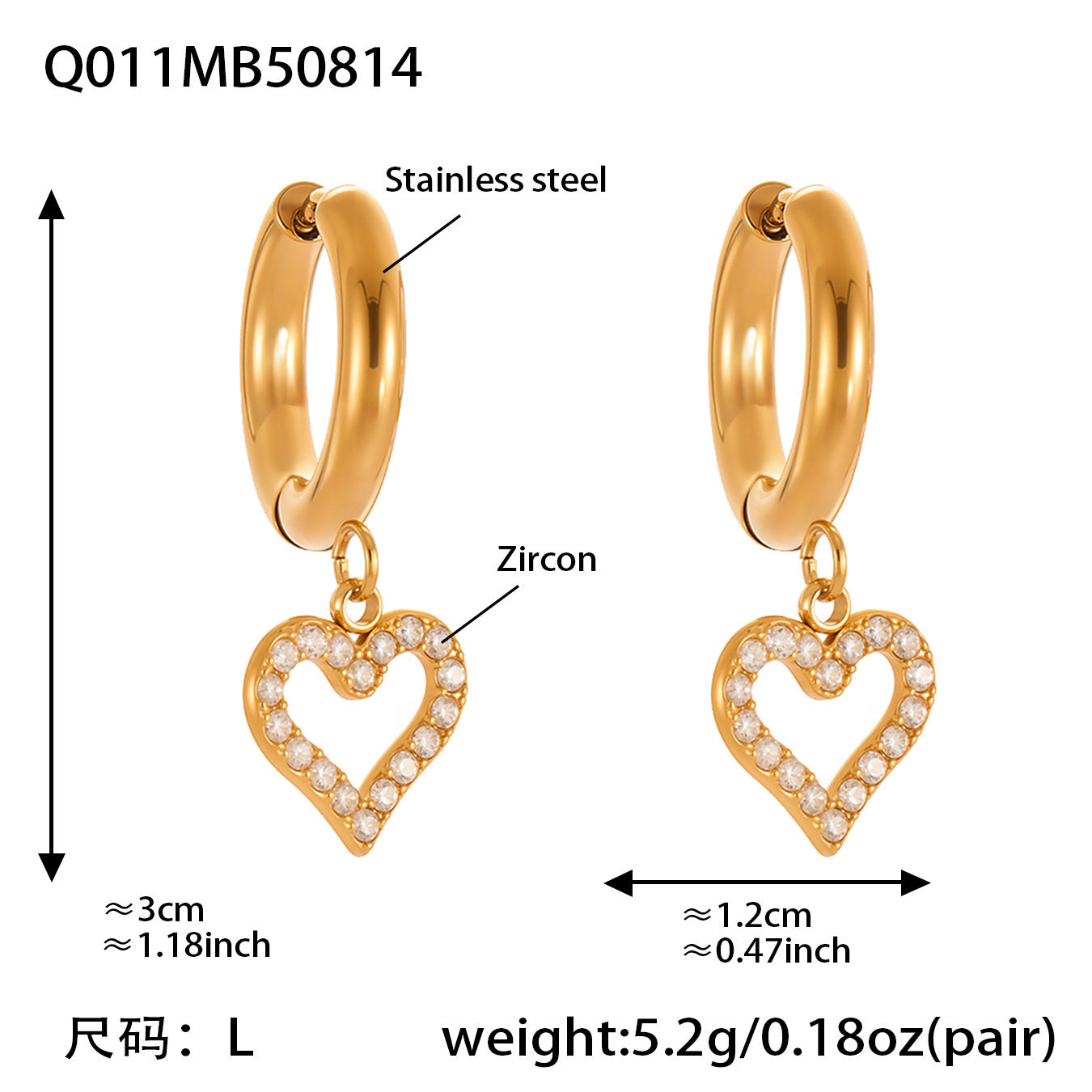 Planderful Peach Heart Hollow Titanium Earrings For Women