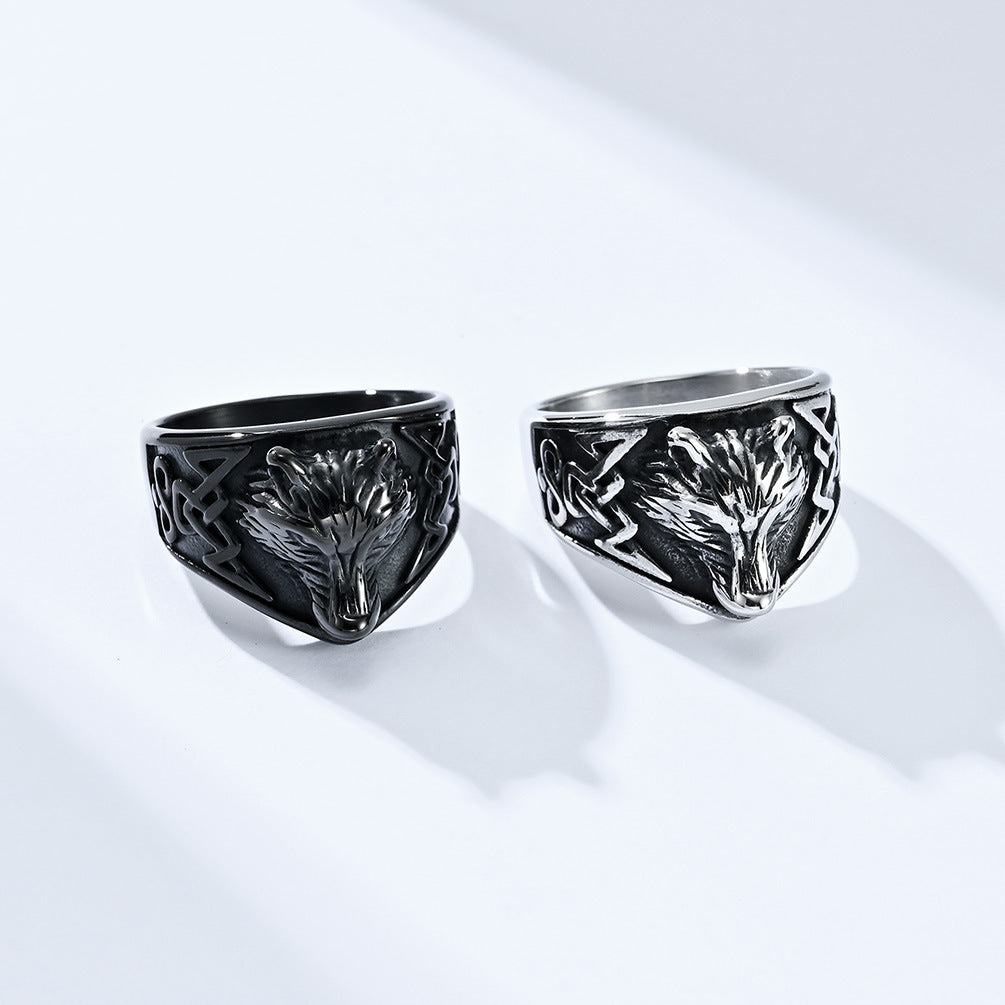 Nordic Retro Style Viking Wolf Stainless Steel Ring Wholesale