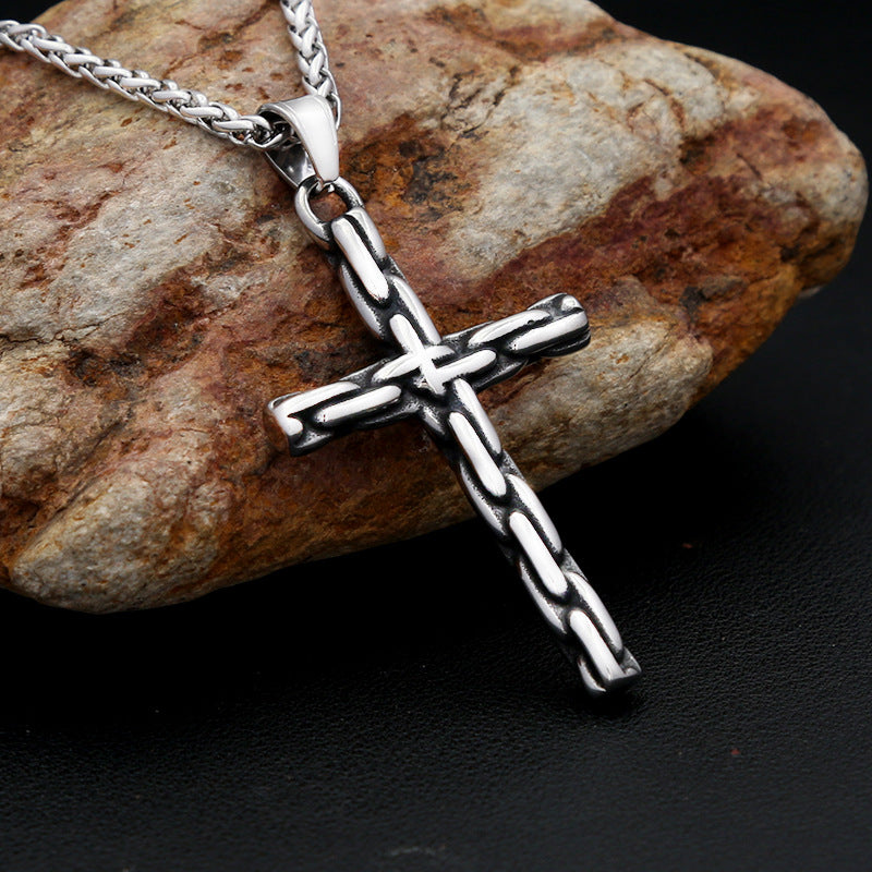 Punk Cross Snake Stainless Steel Men's Pendant Necklace