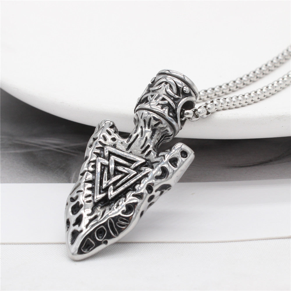 Norse Mythology Pendant Stainless Steel Odin Rune Triangle Logo Unisex Shield Protection Planderful Gift for Viking Fans