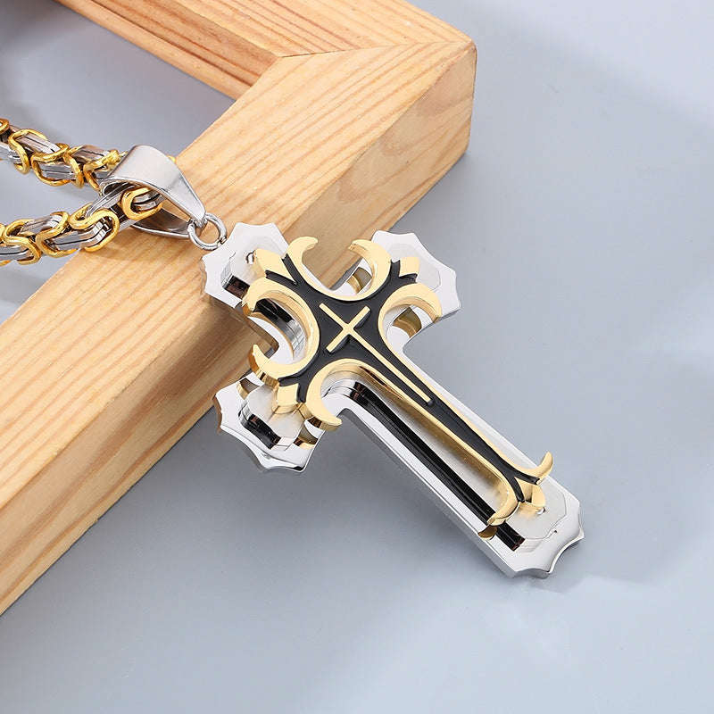 Planderful Men Cross Pendant Necklace Titanium Durable