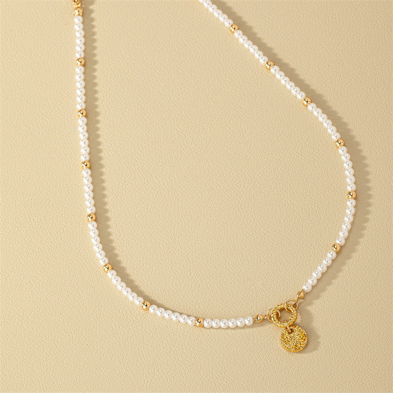 Chic Rice Bead Pendant Necklace with Alloy Accent