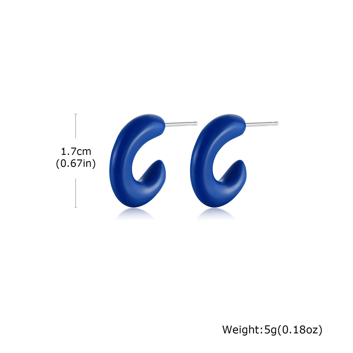 Cobalt Blue Enamel C-Hoop Stud Earrings