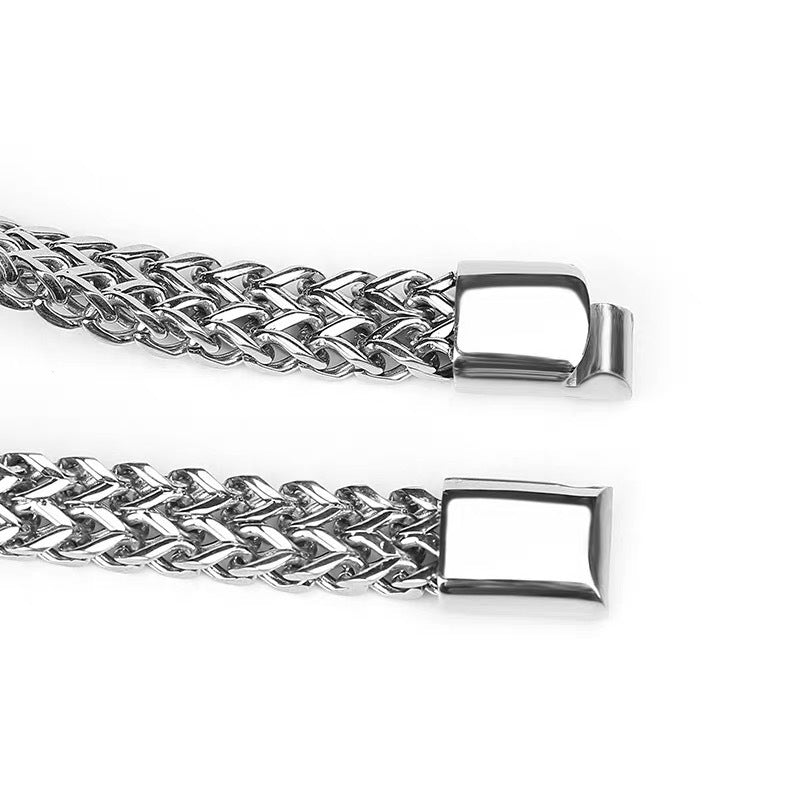 Planderful Jewelry Mens Titanium Double Row Chain Bracelet Stainless Steel Luxury Gift