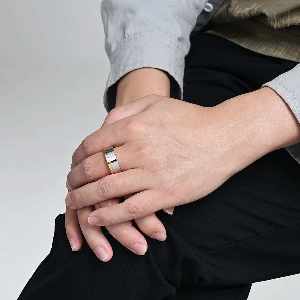 Planderful Two-Tone Titanium Inlaid Zircon Ring For Men Premium Hipster Style Everyday Genie Collection