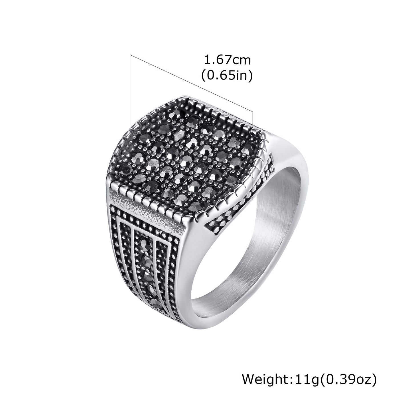 Stainless Steel Black Zircon Seal Casting Ring For Men
