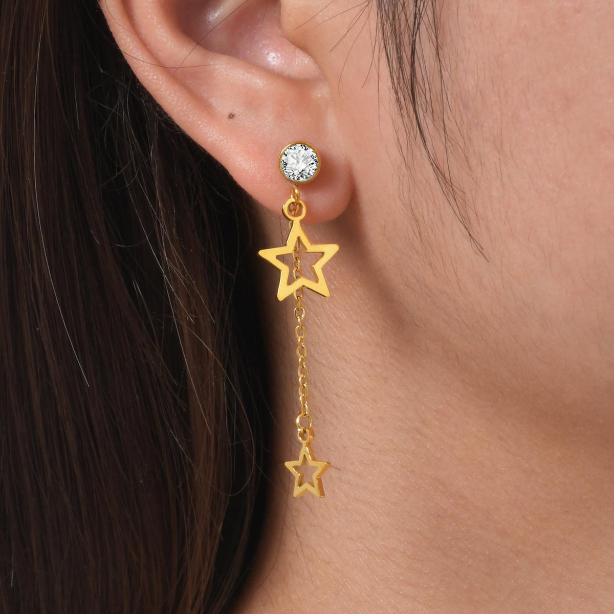 Gold-Tone Crystal Star Chain Drop Earrings
