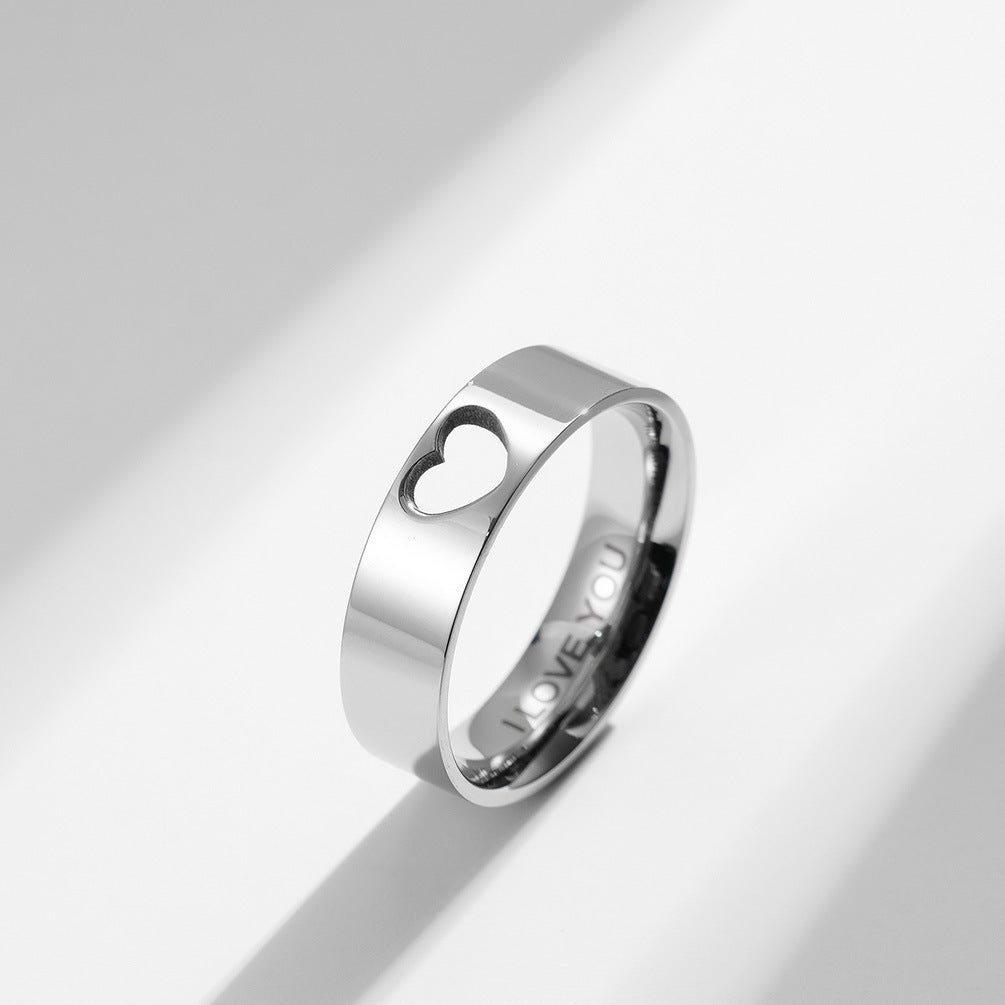 Japanese Simple Hollow Love-Shaped Couple Ring for Engagement