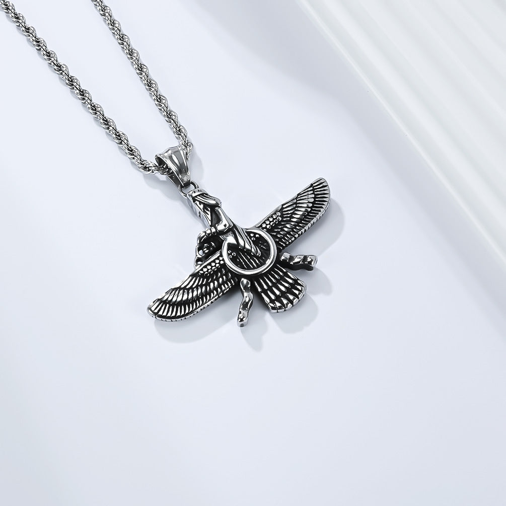 Persian Faravahar Necklace Planderful Unisex Titanium Steel Pendant Sacred Zoroastrian Symbol Of Protection