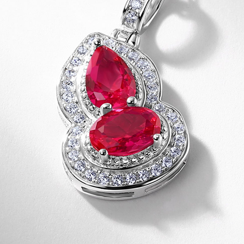 S925 Sterling Silver Lab-Grown Gemstone Gourd Pendant Necklace