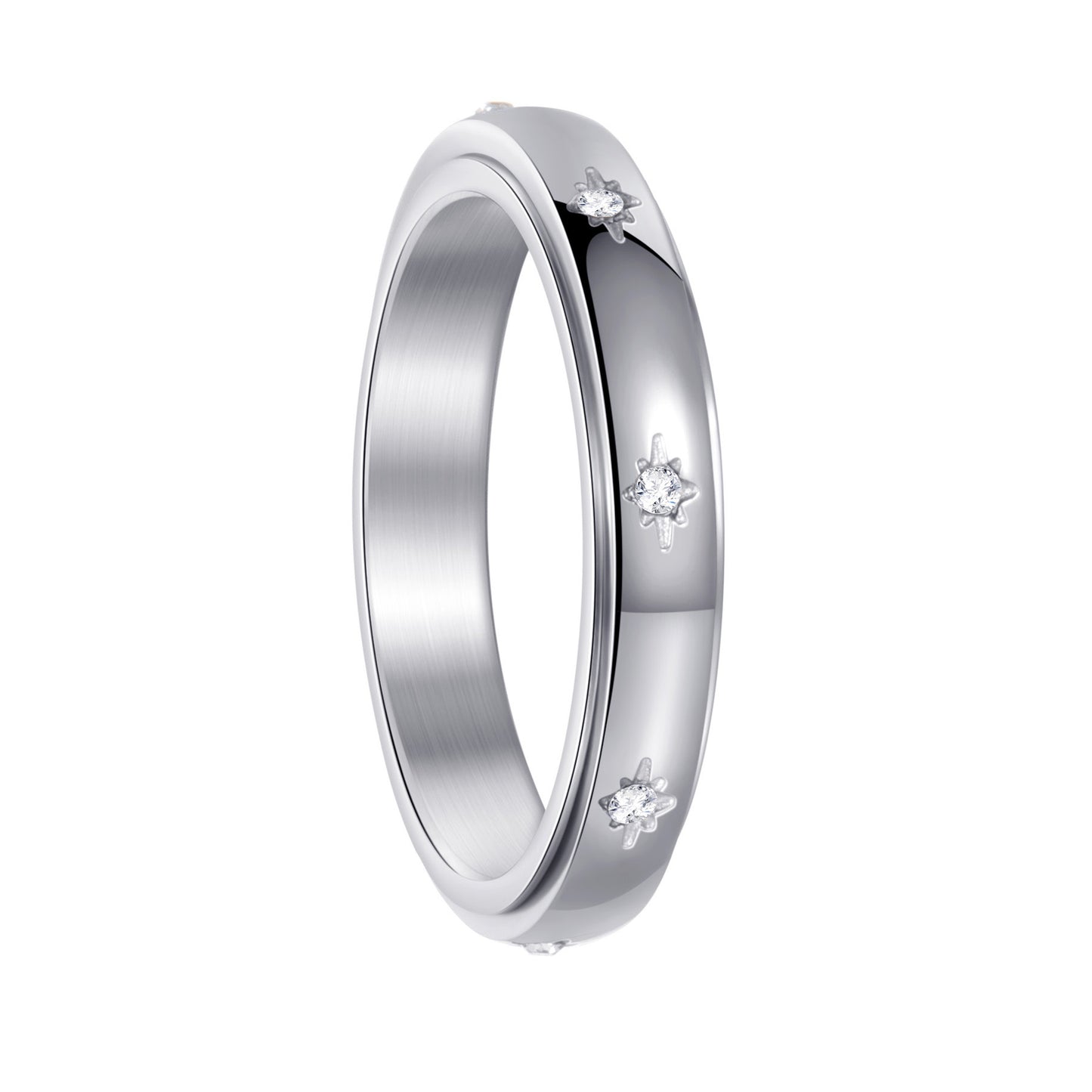 Planderful Rotating Titanium Steel Ring For Hipster Zircon