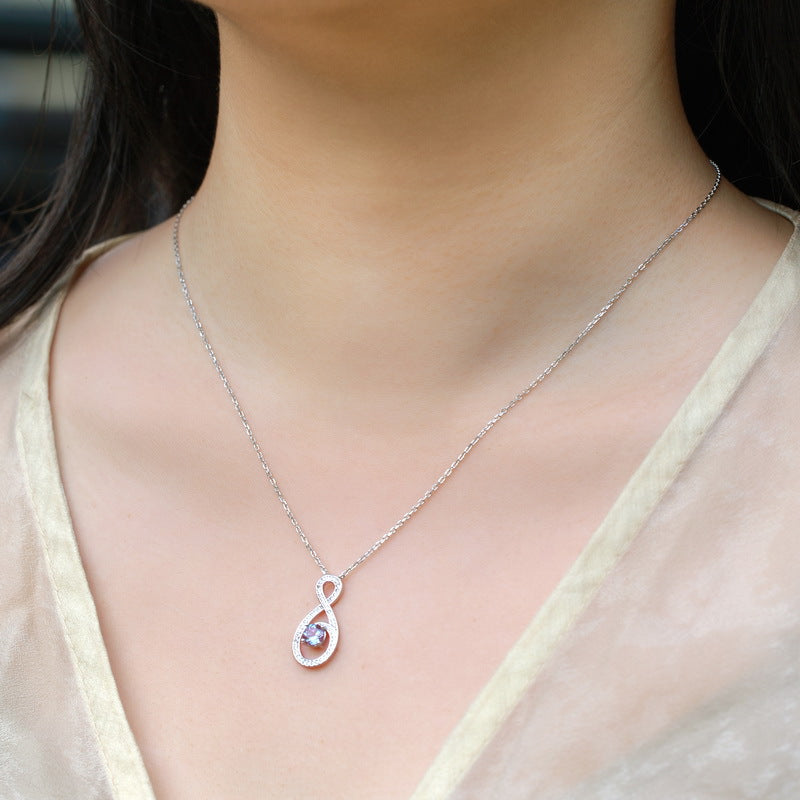 Planderful Jewelry Sterling Silver Alexandrite Infinity Necklace Elegant Clavicle Chain