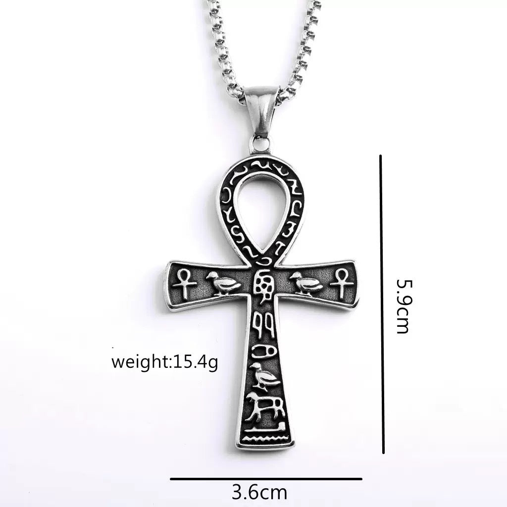 Planderful Everyday Genie Unisex Cross Necklace Egyptian Cross Pendant Steel For Men And Women Durable