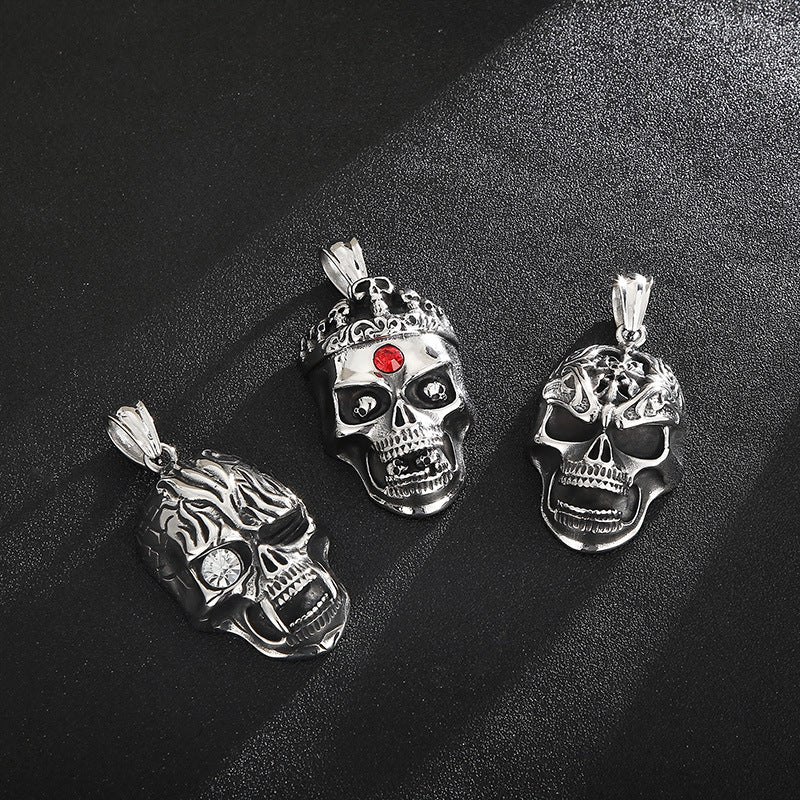 Extravagant Skull Mask Pendant - Vintage Zircon-Set Titanium Steel Ghost Head Necklace for Men