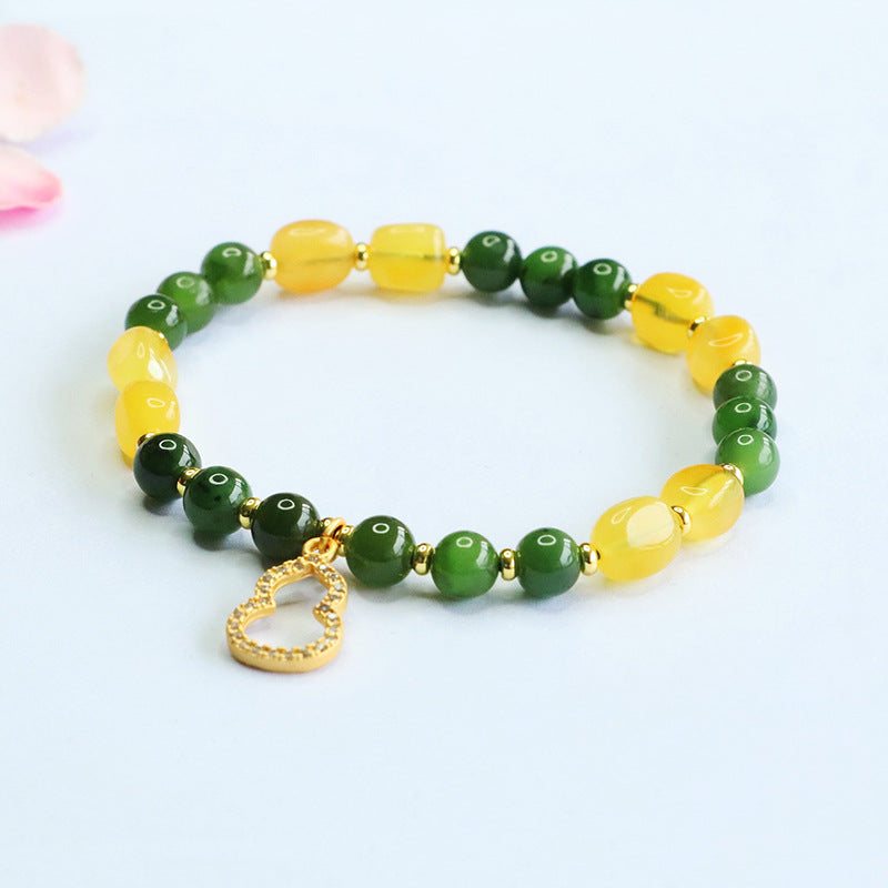 Hetian Jasper & Beeswax Amber Bracelet