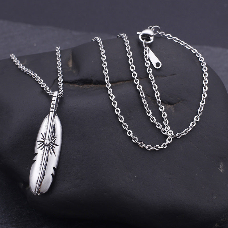 Personalized Titanium Steel Feather Pendant for Men and Women - Simple Street Style